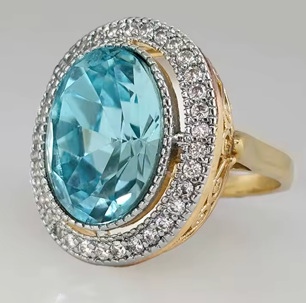 Luxury Two-Tone Blue Cubic Zirconia Oval Ring for Women