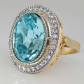 Luxury Two-Tone Blue Cubic Zirconia Oval Ring for Women