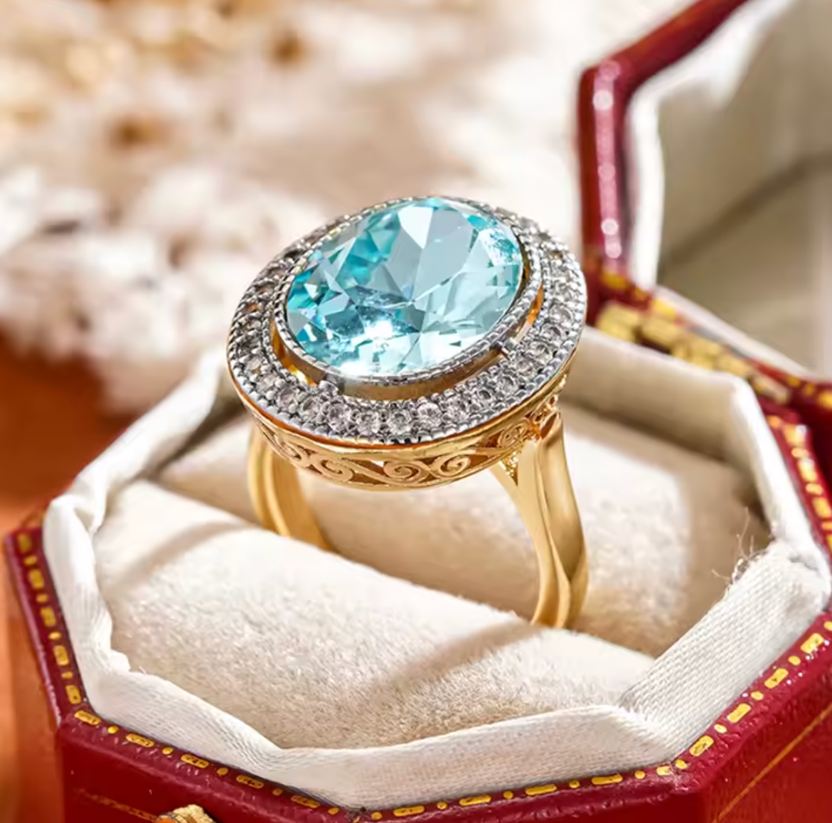 Luxury Two-Tone Blue Cubic Zirconia Oval Ring for Women