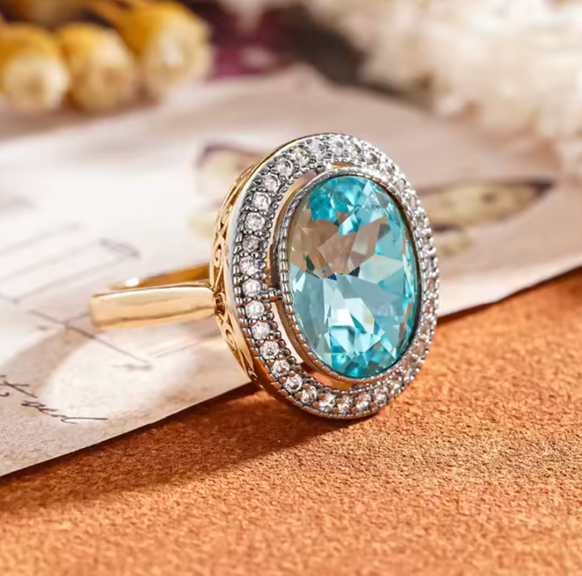 Luxury Two-Tone Blue Cubic Zirconia Oval Ring for Women