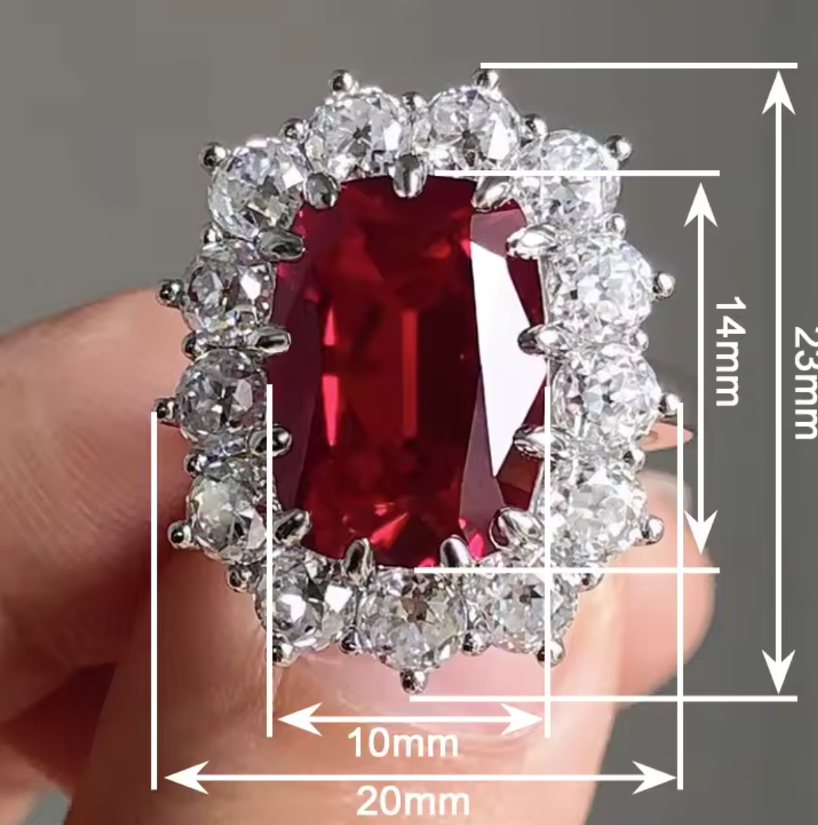 Luxury Geometric Red Cubic Zirconia Ring for Women