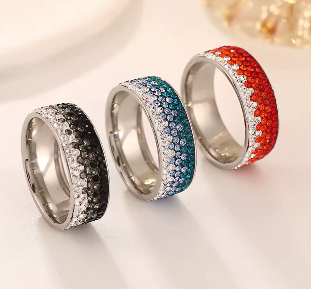 Elegant Full Crystal Stainless Steel Ring for Women