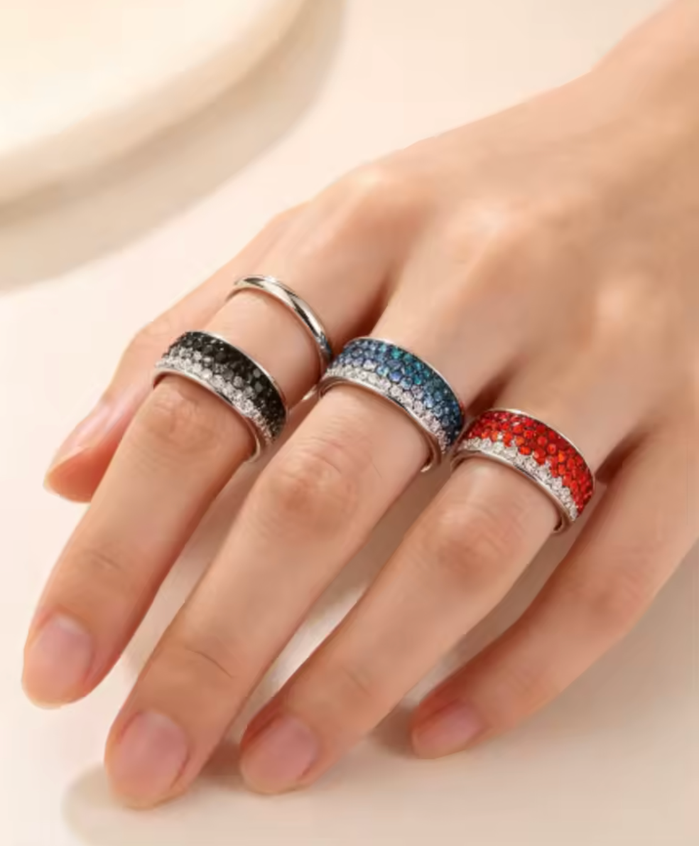 Elegant Full Crystal Stainless Steel Ring for Women