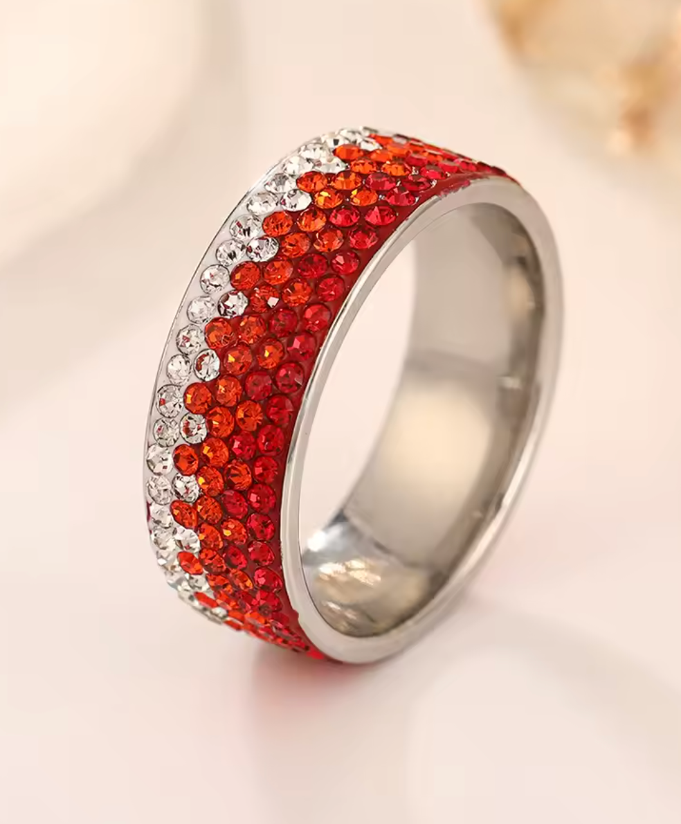 Elegant Full Crystal Stainless Steel Ring for Women