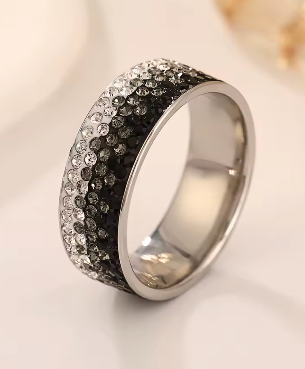 Elegant Full Crystal Stainless Steel Ring for Women