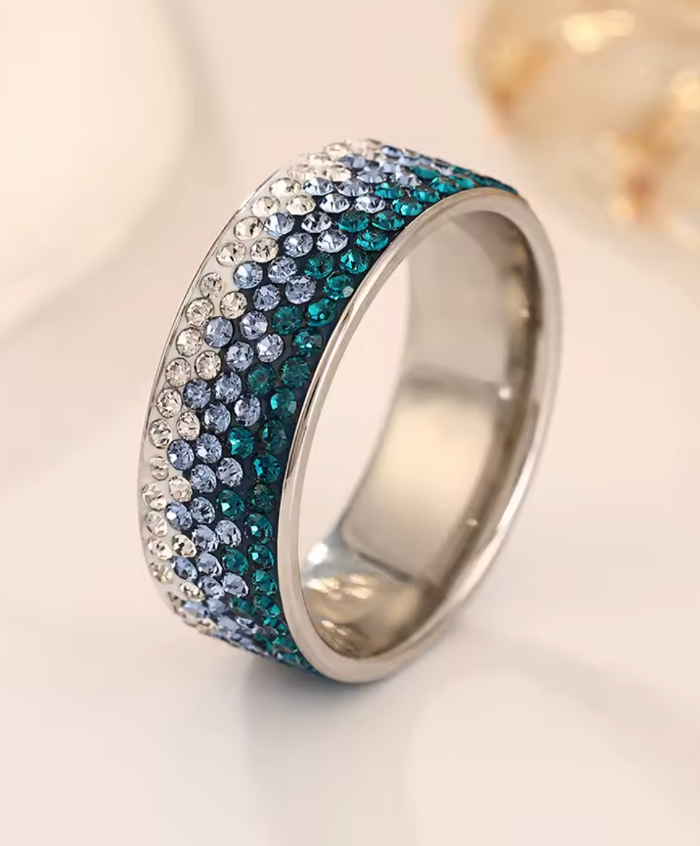 Elegant Full Crystal Stainless Steel Ring for Women