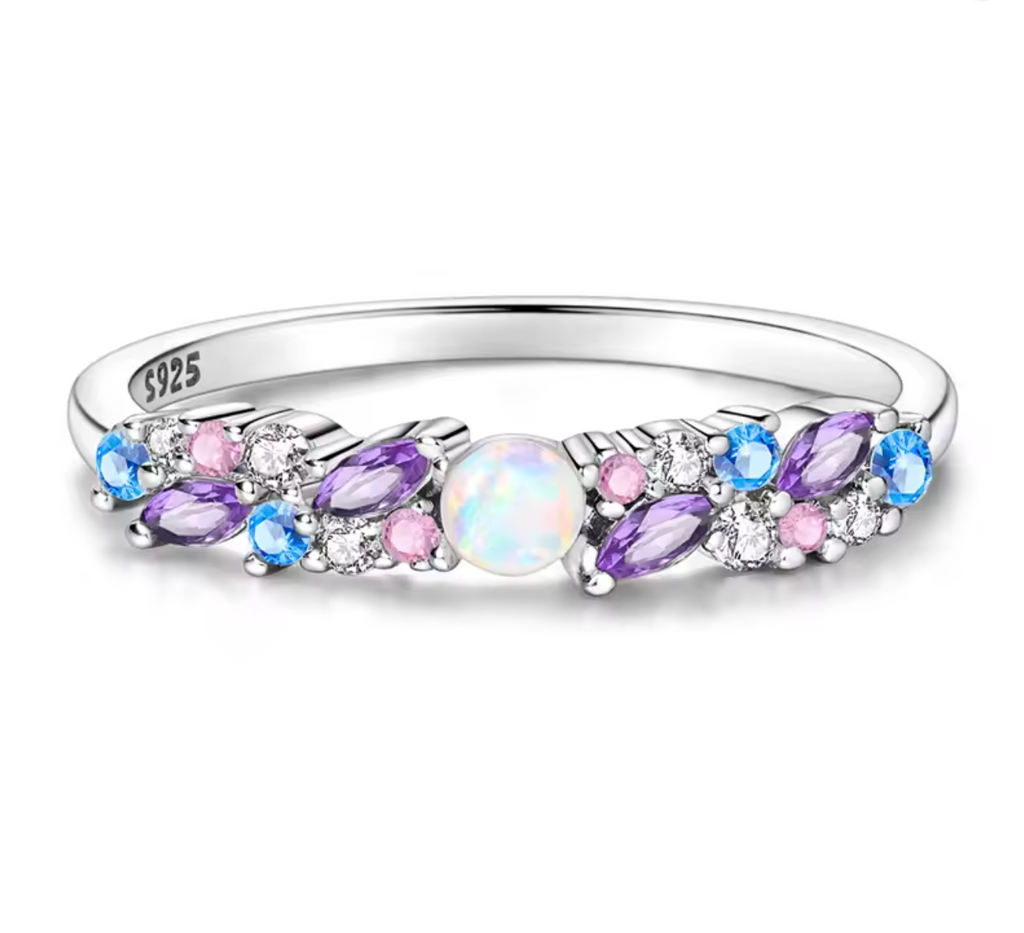 925 Sterling Silver Ice-Blue Purple Opal Ring for Women