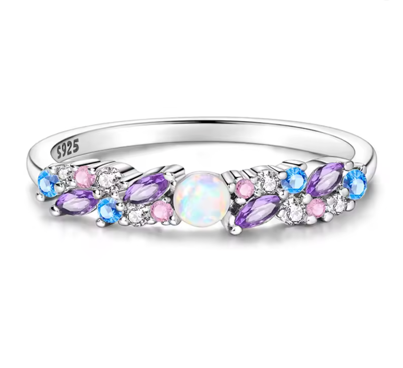 925 Sterling Silver Ice-Blue Purple Opal Ring for Women