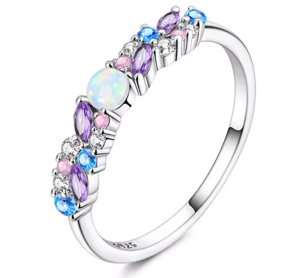925 Sterling Silver Ice-Blue Purple Opal Ring for Women