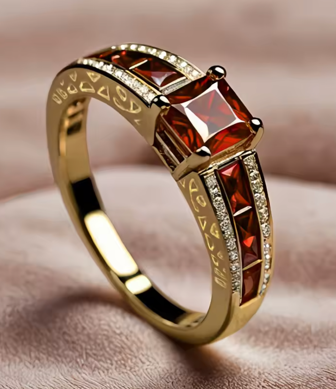 Luxury Princess Garnet Cubic Zirconia Ring for Women
