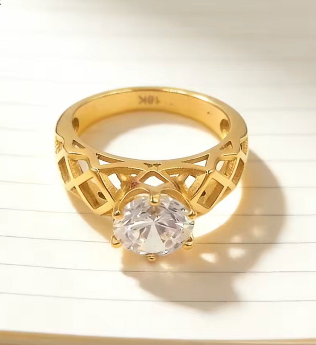 Gold Color Cubic Zirconia Chic Stainless Steel Ring for Women