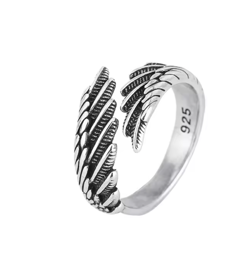 925 Sterling Silver Angel Wing Feather Stackable Open Ring for Women