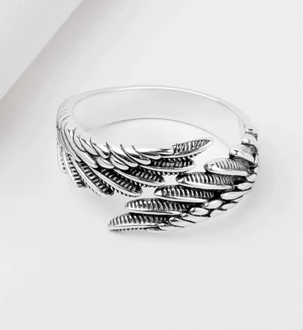 925 Sterling Silver Angel Wing Feather Stackable Open Ring for Women