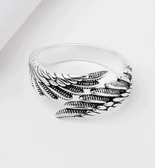 925 Sterling Silver Angel Wing Feather Stackable Open Ring for Women