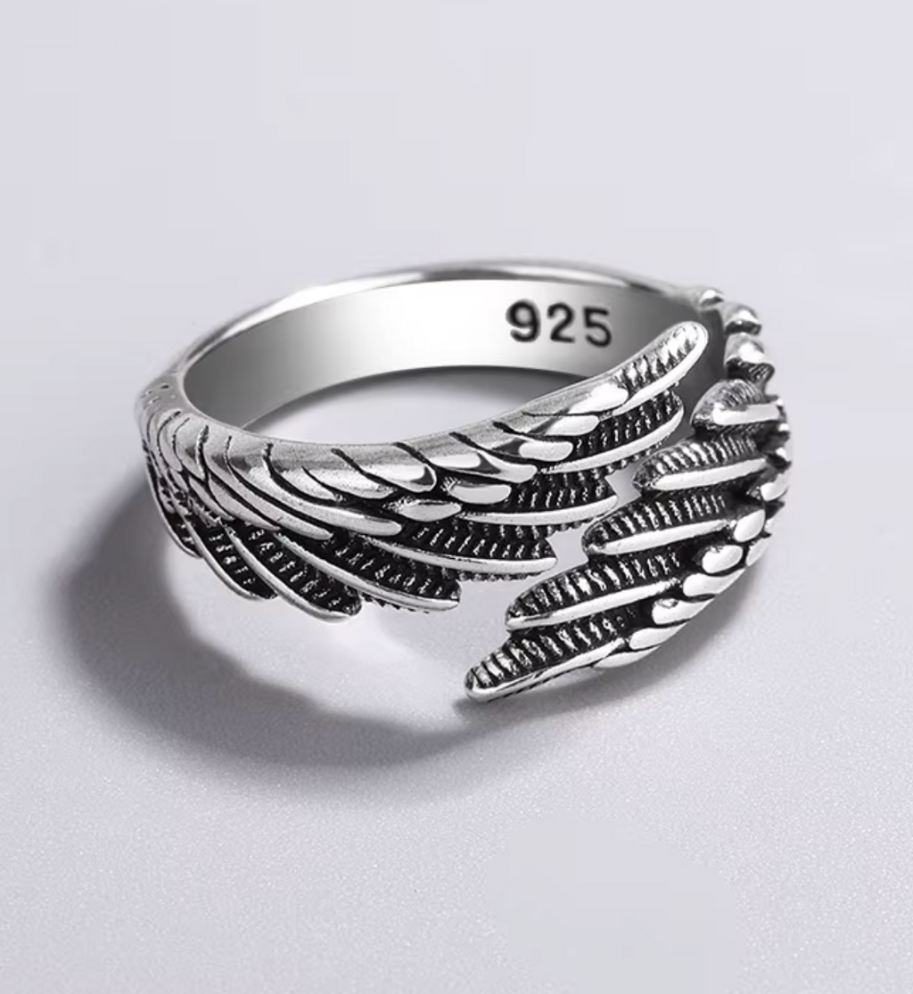 925 Sterling Silver Angel Wing Feather Stackable Open Ring for Women