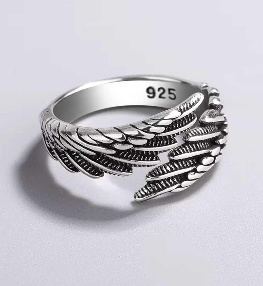 925 Sterling Silver Angel Wing Feather Stackable Open Ring for Women