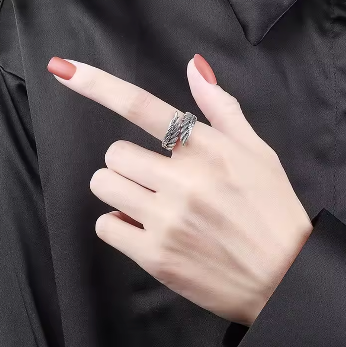 925 Sterling Silver Angel Wing Feather Stackable Open Ring for Women