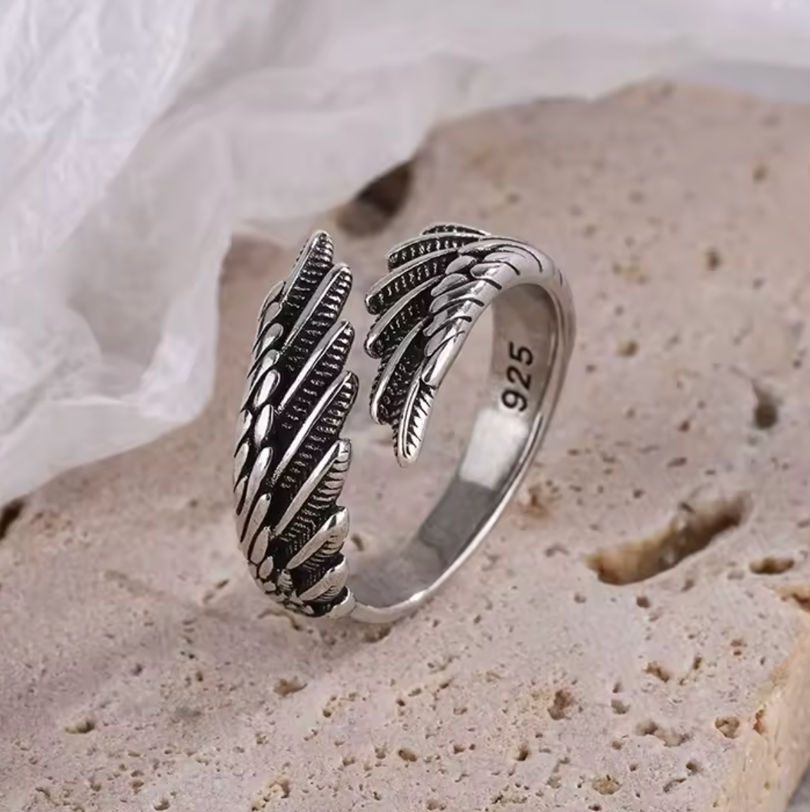 925 Sterling Silver Angel Wing Feather Stackable Open Ring for Women