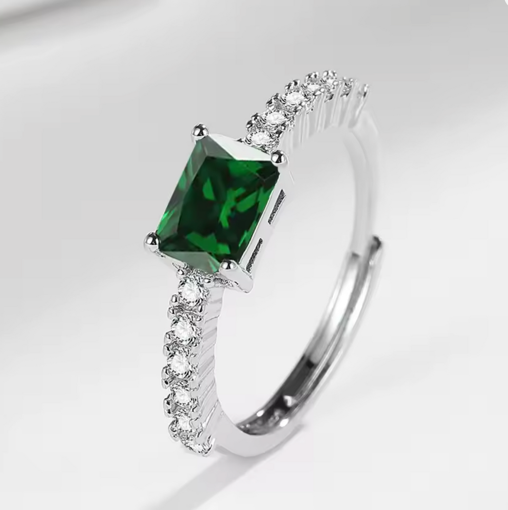 925 Sterling Silver Elegant Cubic Zirconia Adjustable Open Ring for Women