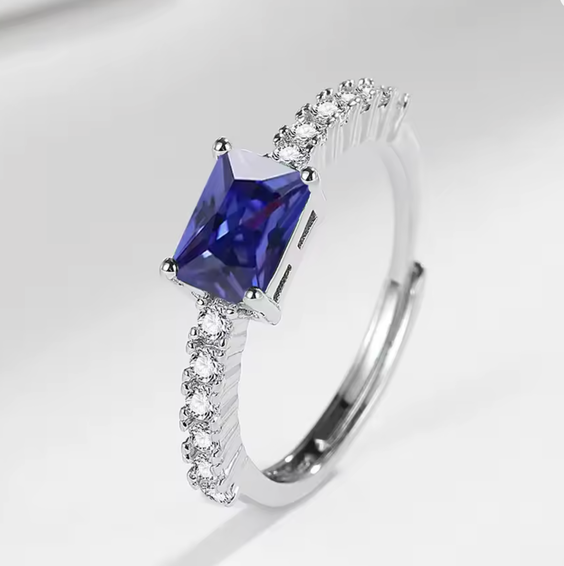 925 Sterling Silver Elegant Cubic Zirconia Adjustable Open Ring for Women
