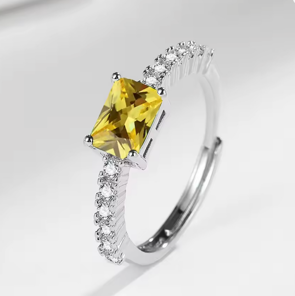 925 Sterling Silver Elegant Cubic Zirconia Adjustable Open Ring for Women