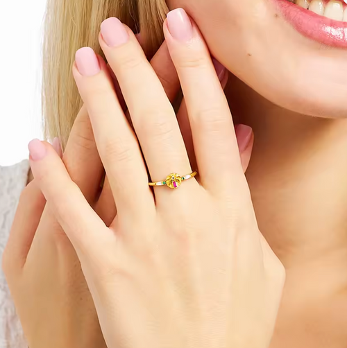 925 Sterling Silver Boho Palm Tree Ring with Colorful Gold Finish for Women