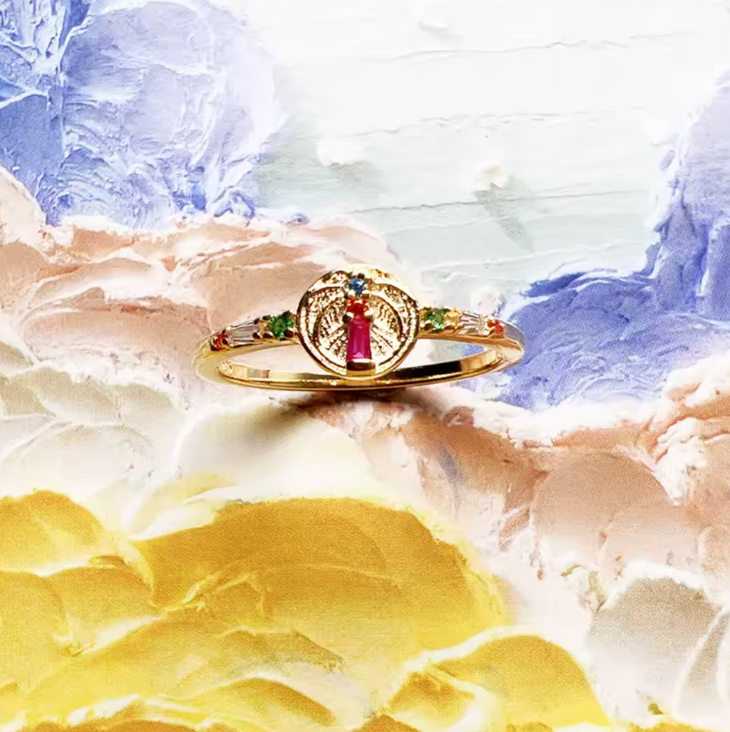 925 Sterling Silver Boho Palm Tree Ring with Colorful Gold Finish for Women