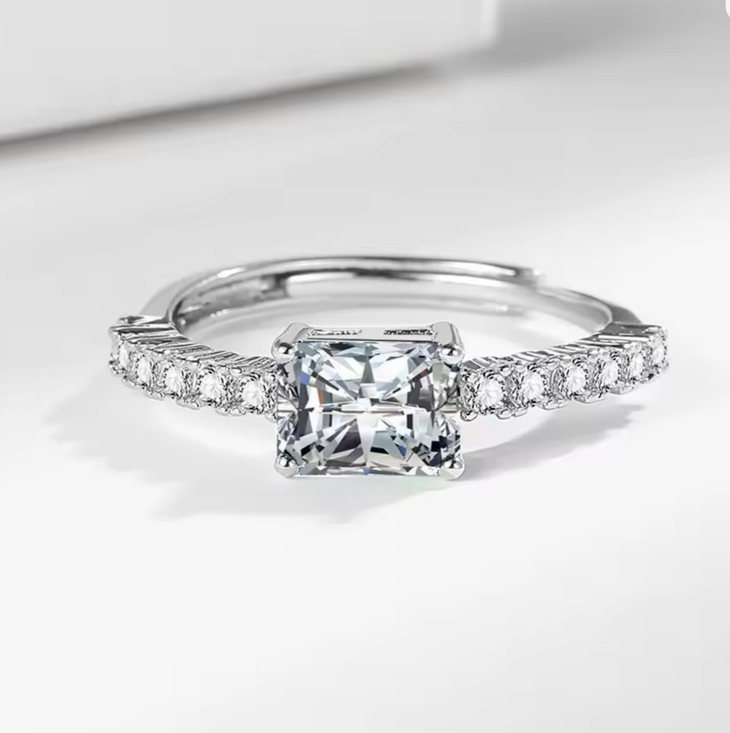 925 Sterling Silver Elegant Cubic Zirconia Adjustable Open Ring for Women