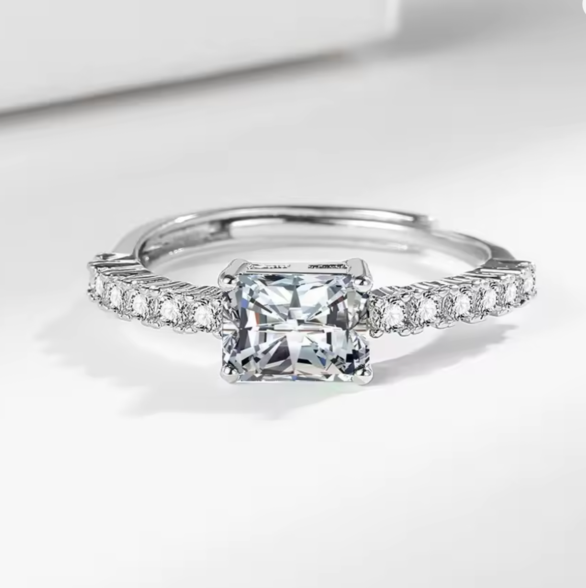 925 Sterling Silver Elegant Cubic Zirconia Adjustable Open Ring for Women